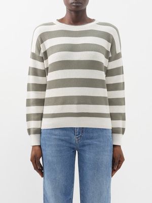 Brunello Cucinelli - Striped Knitted-cotton Sweater - Womens - Khaki Cream