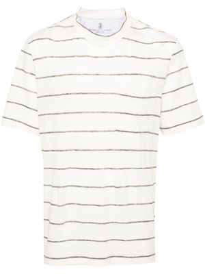 Brunello Cucinelli striped linen blend T-shirt - White