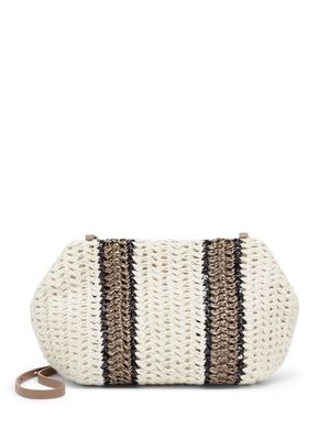 Brunello Cucinelli striped open-knit shoulder bag - White