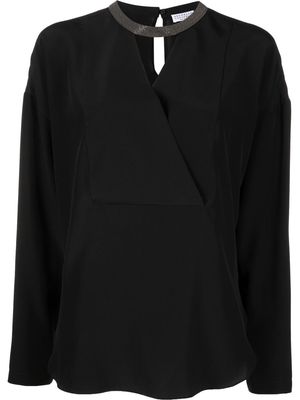 Brunello Cucinelli stud-detail silk blouse - Black