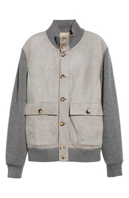 Brunello Cucinelli Suede & Cashmere Knit Jacket in Light Grey