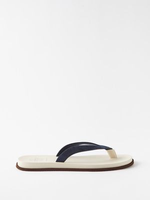 Brunello Cucinelli - Suede And Leather Flip Flops - Mens - Cream Beige