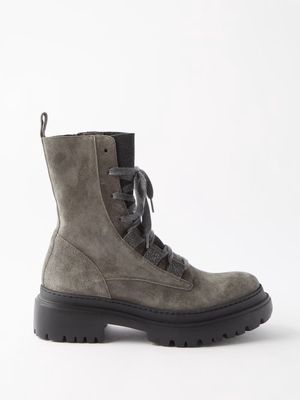 Brunello Cucinelli - Suede Ankle Boots - Womens - Dark Grey