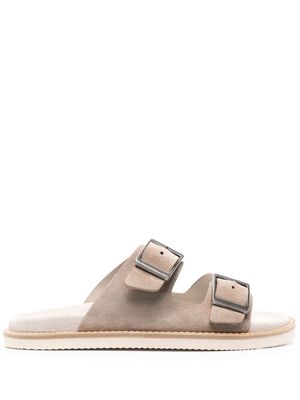 Brunello Cucinelli suede buckle-fastening sandals - Neutrals