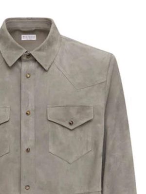 Brunello Cucinelli suede buttoned shirt - Grey