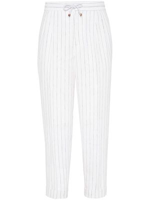 Brunello Cucinelli tapered-leg striped linen trousers - White