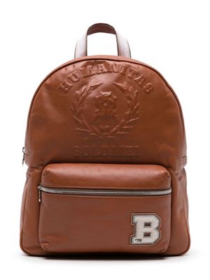 Brunello Cucinelli text-embossed leather backpack - Brown