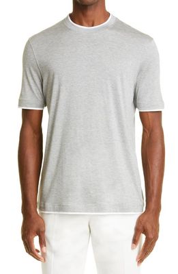 Brunello Cucinelli Tipped Silk & Cotton T-Shirt in Cd277-Grey
