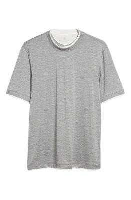 Brunello Cucinelli Tipped Silk & Cotton T-Shirt in Cnz17 Grigio/Off White