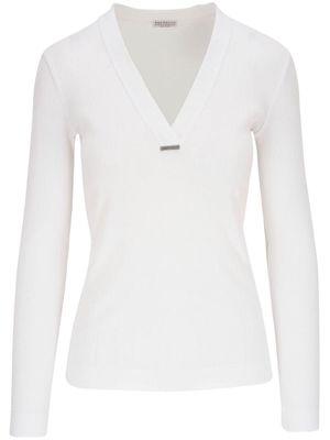 Brunello Cucinelli V-neck cotton knitted top - White