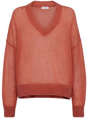 Brunello Cucinelli V-neck open-knit jumper - Orange