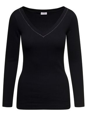 Brunello Cucinelli V-neck Pullover With Beads Detailing