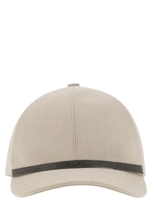 Brunello Cucinelli Viscose And Linen Gabardine Baseball Cap With Shiny Band