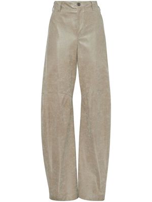 Brunello Cucinelli wet-effect leather trousers - Neutrals