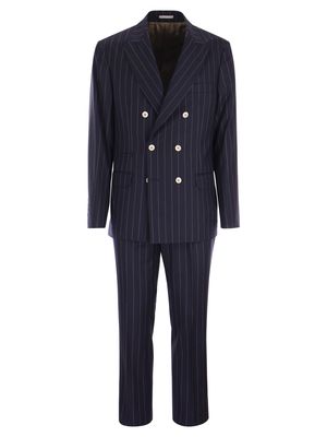 Brunello Cucinelli Wide Pinstripe Tailored Suit In Pure Wool