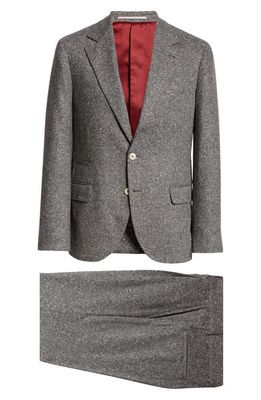 Brunello Cucinelli Wool & Cashmere Herringbone Suit in C002-Medium Grey