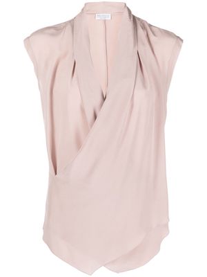 Brunello Cucinelli wrap-front silk blouse - Pink