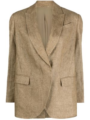 Brunello Cucinelli wrap-over linen blazer - Brown