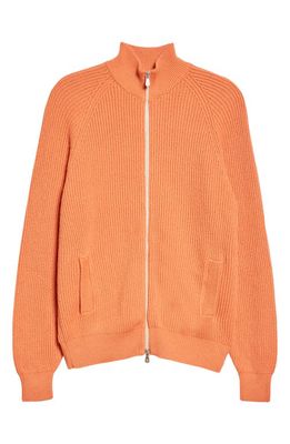 Brunello Cucinelli Zip Front Cotton Sweater in Ckc31 Orange