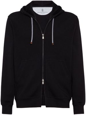 Brunello Cucinelli zip-front drawstring hoodie - Black
