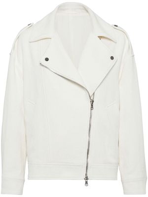Brunello Cucinelli zip-up biker jacket - White