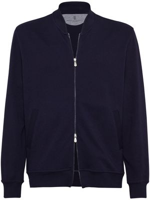 Brunello Cucinelli zip-up cotton blend sweatshirt - Blue