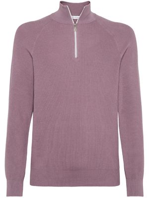 Brunello Cucinelli zip-up cotton jumper - Purple