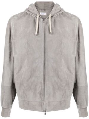 Brunello Cucinelli zip-up suede hoodie - Grey