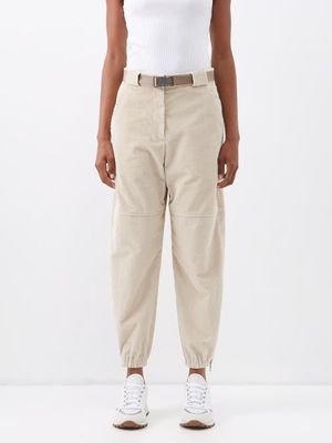Brunello Cucinelli - Zipped-cuff Belted Cotton-corduroy Trousers - Womens - Ivory