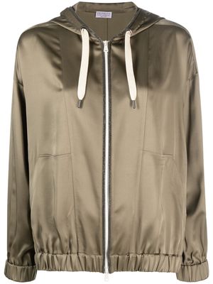 Brunello Cucinelli zipped drawstring hoodie jacket - Green