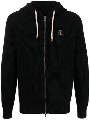 Brunello Cucinelli zipped ribbed cashmere hoodie - Black