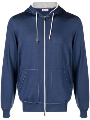 Brunello Cucinelli zipped wool-cashmere hoodie - Blue