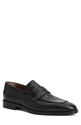 Bruno Magli Nathan Croc Embossed Penny Loafer in Black Croc