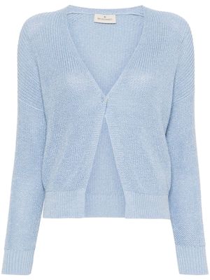 Bruno Manetti metallic-threading open-knit cardigan - Blue