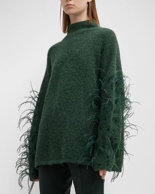 Brushed Alpaca Silk Relaxed Turtleneck W Ostrich