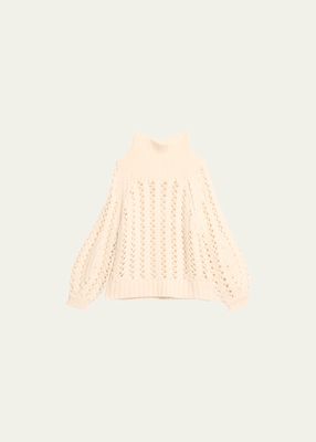 Brushed Cashmere Open Cable-Knit Turtleneck