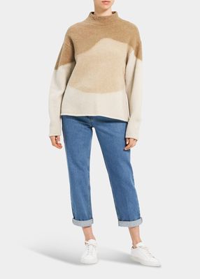 Brushed Wool Mock-Neck Intarsia Sweater