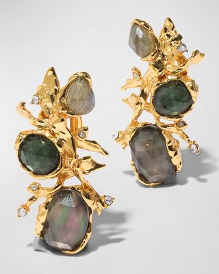 Brut Mother-of-Pearl and Quartz Cluster Earrings