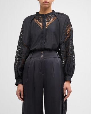 Brynlee Embroidered Cutout Button-Down Blouse