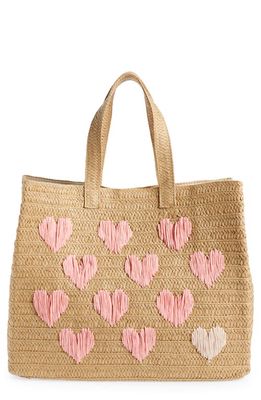 btb Los Angeles Be Mine Straw Tote in Sand Coral