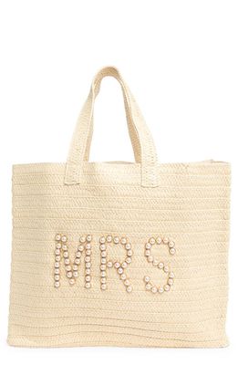 btb Los Angeles Mrs. Imitation Pearl Straw Tote in Natural White