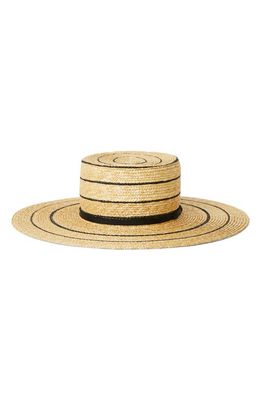 btb Los Angeles Piper Stripe Straw Boater Hat in Black