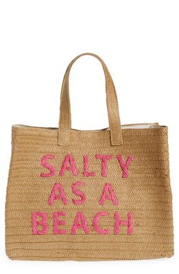 btb Los Angeles Salty as a Beach Straw Tote in Sand/Fuchsia