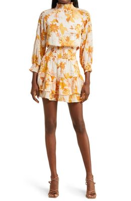 BTFL-life Ambrielle Floral Smocked Long Sleeve Minidress in Yellow