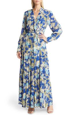 BTFL-life Anniki Floral Long Sleeve Maxi Wrap Dress in Blue