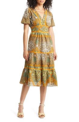 BTFL-life Kena Broderie Anglaise Tiered Cotton Dress in Olive