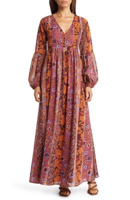 BTFL-life Semira Floral Long Sleeve Maxi Dress in Brown Multi