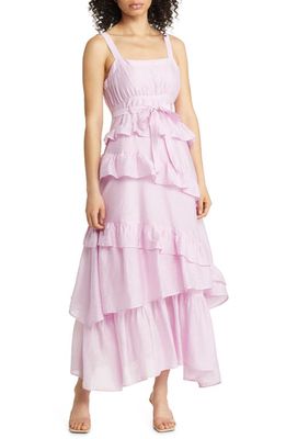 BTFL-life Tessia Tiered Linen Dress in Lilac