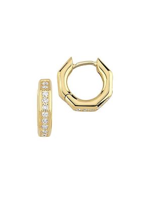 Bubble 18K Yellow Gold & 0.32 TCW Diamond Small Geometric Hoop Earrings