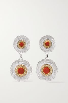 Buccellati - Blossoms Sterling Silver And Gold Vermeil, Jasper And Diamond Earrings - one size